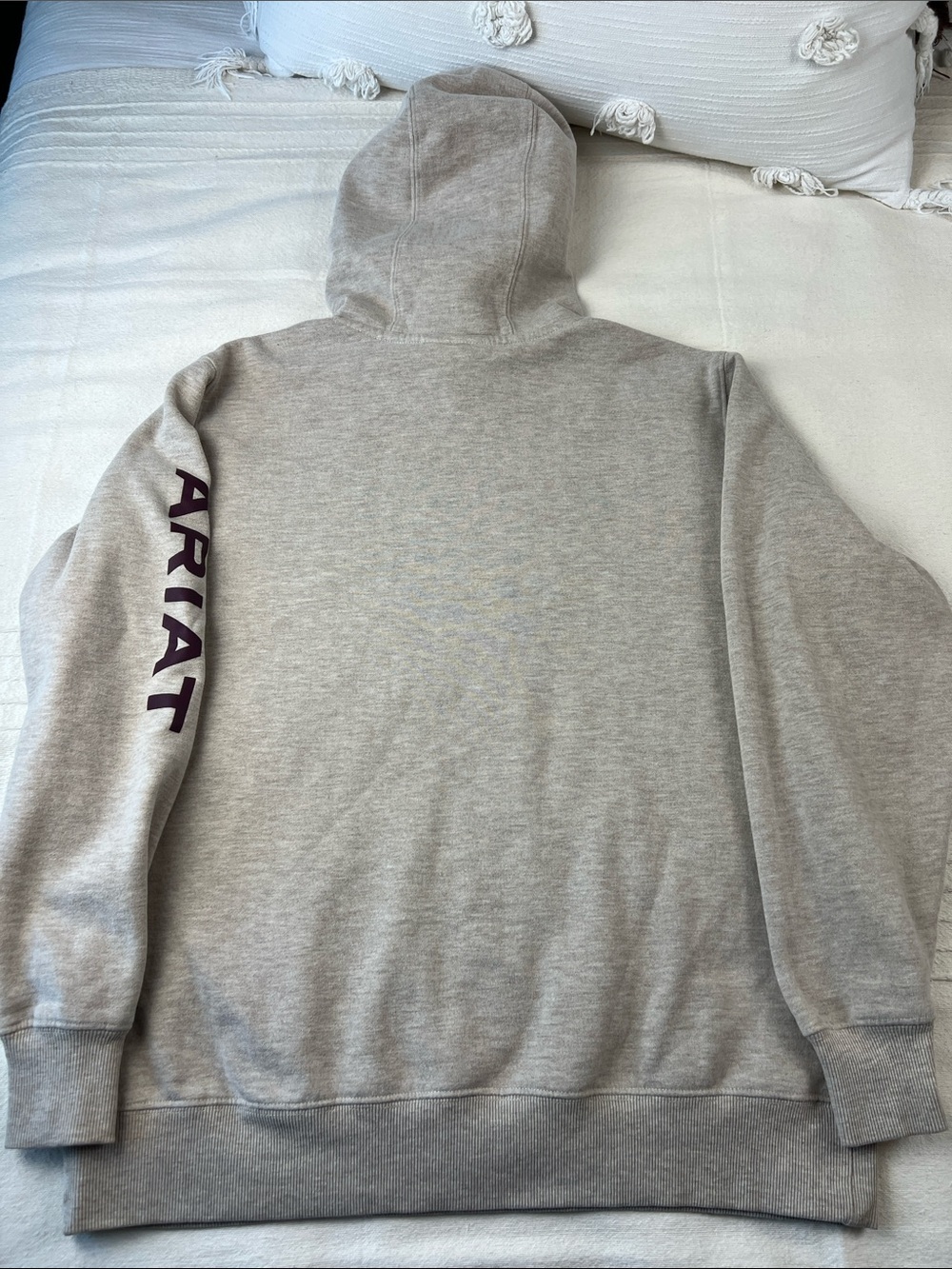 Ariat Women's Logo Hoodie in Oatmeal Heather/Purple - Picture 10 of 12